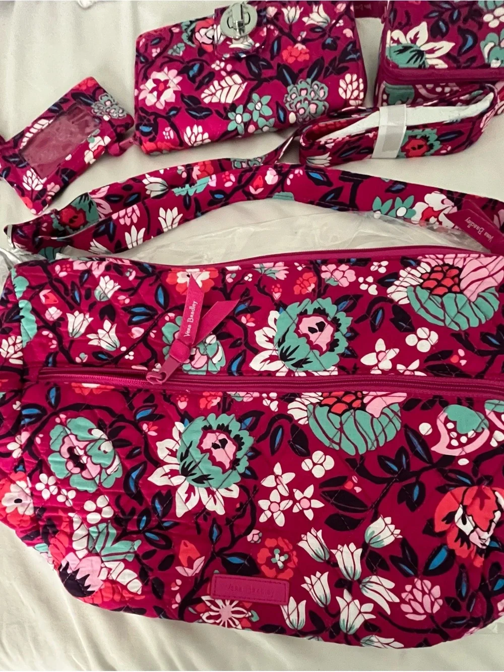 Vera Bradley Pink Floral Quilted Crossbody Bag with wallet, pill holder ,and ID